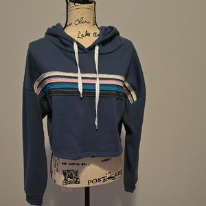 Blue Striped Women's Cropped Hoodie